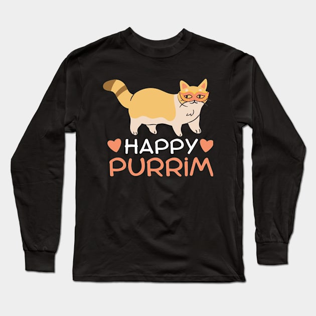 Happy Purrrim Kitty Cat Jewish Purim Long Sleeve T-Shirt by larfly